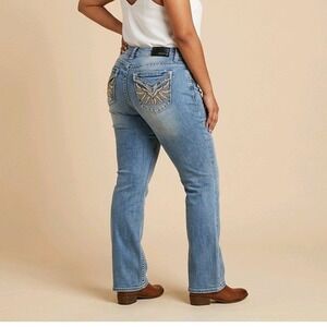 Grace in LA Y2K Wing Embellished Easy Fit Bootcut Jeans Size 33 Bling